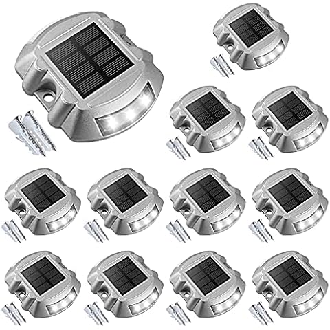VOLISUN Solar Deck Lights Driveway Dock Lights, 12-Pack Led IP67 Waterproof Outdoor Warning Step Lights for Driveway Sidewalk Garden Pathway Yard(White) Cover