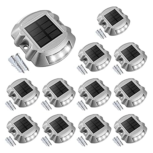 VOLISUN Solar Deck Lights Driveway Dock Lights, 12-Pack Led Wireless IP67 Waterproof Outdoor Warning Step Lights for Driveway Sidewalk Garden Pathway Yard(White)