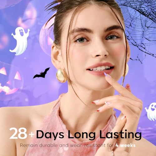 Image of modelones Halloween Gel Nail Polish Set, Glow in the Dark Fluorescent Shade | 6 Colors Neon Pumpkin Orange Green Purple Hot Pink White Black Fall Gel Polish Set, with Nail Stickers, Soak Off UV Nail Art