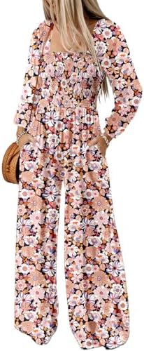 Dokotoo Womens Overalls Black Jumpsuits for Women Casual Loose Fit Long Sleeve Wide Leg One Piece Long Sleeve Jumpsuit Printed Long Pant Rompers with Pockets Medium
