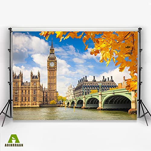 Aoihrraan 2,7x1,8m Big Ben Backdrop London Bridge Maple Leaves European Building Autumn Scenery Photography Background Outdoor Wedding Travel Shoots Children Adults Lover Portrait Photo Studio Props - Image 3