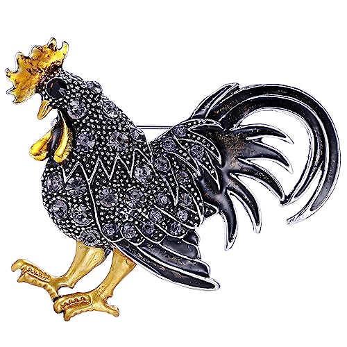 Image of Chicken Rooster Brooch Pin for Men Women Crystal Rhinestone Gold Plated Enamel Cute Hen Animal Ladies Fashion Personality Novelty Funny Lapel Pin Brooch