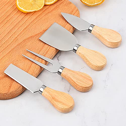 Leden Cheese Knife Set, 4 Piece Stainless Steel Cheese Knives With Wood Handles For Charcuterie Board Cheese Slicer Cutter Spreader Fork, Perfect Useful Gift With Adorable Box #TOP3