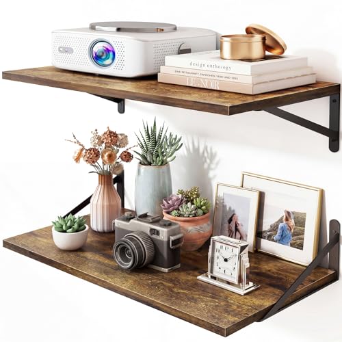 Fixwal Floating Shelves for Wall 24 Inch Wide x 10 Inch Deep Brown Shelves for Bedroom Large Wall Shelf for Living Room Kitchen Bathroom Laundry Room and Decor Storage (Set of 2)