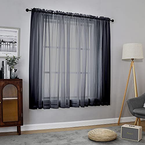 Chyhomenyc Lot de 2 rideaux de fenêtre transparents noirs de 160 cm de long, avec double passe-tringle, filtrant la lumière, rideaux aérés et tendance pour...