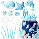 JeVenis Under the Sea Ocean Birthday Cake Decorations Sea Ocean Party Favor Supplies for Sea Ocean Theme Baby Shower Birthday Party