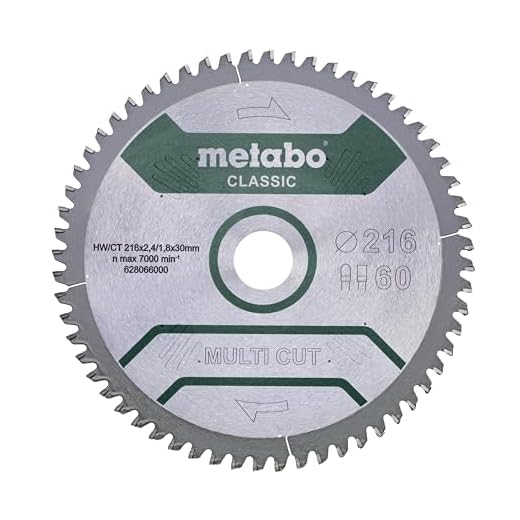 Metabo Sågblad "multi cut - classic", 216x2,4/1,8x30, Z60 FZ/TZ, 5°neg. (628066000) diameter x skärbredd x hål: 216 x 2,4 x 30 mm, material: HW/CT, antal tänder: 60