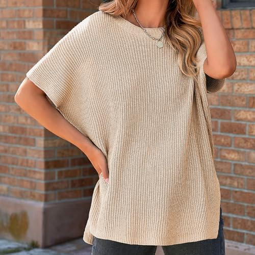 Rotateepic Women's Loose Fit Knit Pullover Top, Short Sleeve Crewneck Summer Sweater4