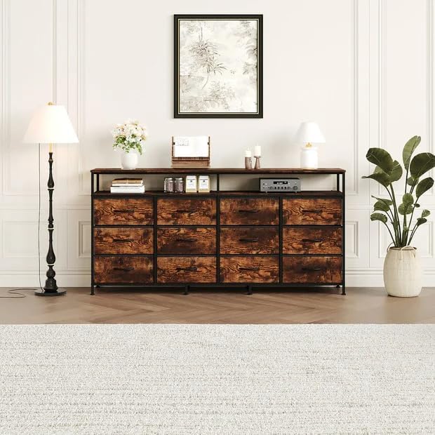 Estantería larga MDF 12 cajones tela mueble almacenamiento de gran estabilidad 5