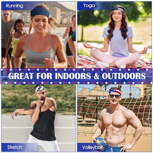 Image of Suhine 18 Pcs Sport Sweatbands Headbands for Men Women Running Workout Headbands Nonslip Sweat Absorbing Sweatband Stretchy Unisex Bandana for Tennis Baseball Football Cycling Yoga