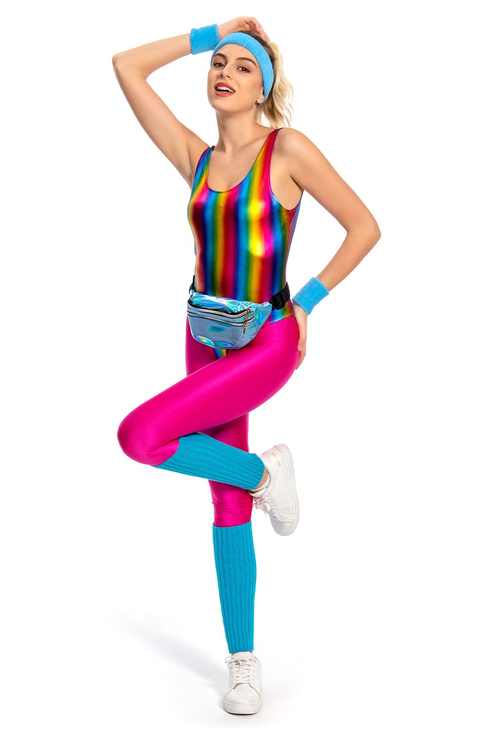 Juego de 6 piezas de traje de fitness de los años 80 para mujer, colorido, mono de yoga, pantalones de entrenamiento, traje retro