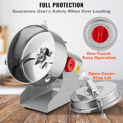 Image of VEVOR 2000g Electric Grain Mill Grinder, High Speed 3400W Commercial Spice Grinders, Stainless Steel Pulverizer Powder Machine, for Dry Grains Spices Cereals Coffee Corn Pepper, Swing Type