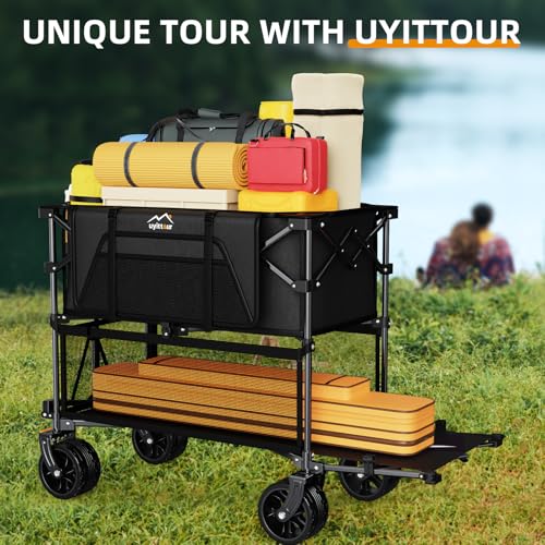 Uyittour Foldable 50''L Extra Long Double Decker Wagon for Sport, 400L Collapsible Heavy Duty Wagon Cart with Big Wheels, Utility All-Terrain Large Extender Cart for Outdoors by Uyittour - Used condition - Image 7
