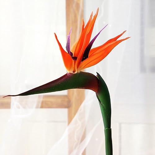 XIZHI 大型バードオブパラダイスヘリコニアステム造花、緑の植物 1茎 7枚の花びら フェイクフラワー パーマネントフラワー、DIYパーティー、オフィス、ホームデコレーションディスプレイに使用(オレンジB) [3]