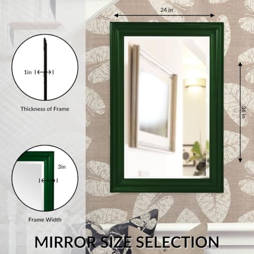 Image of Howard Elliott Collection George Rectangular Glossy Hunter Green Wall Mirror, Rectangle Hanging Wood Framed Vanity Mirrors for Home Decor, Living Room, Bathroom, Bedroom, or Hallway, 24 x 36 Inch