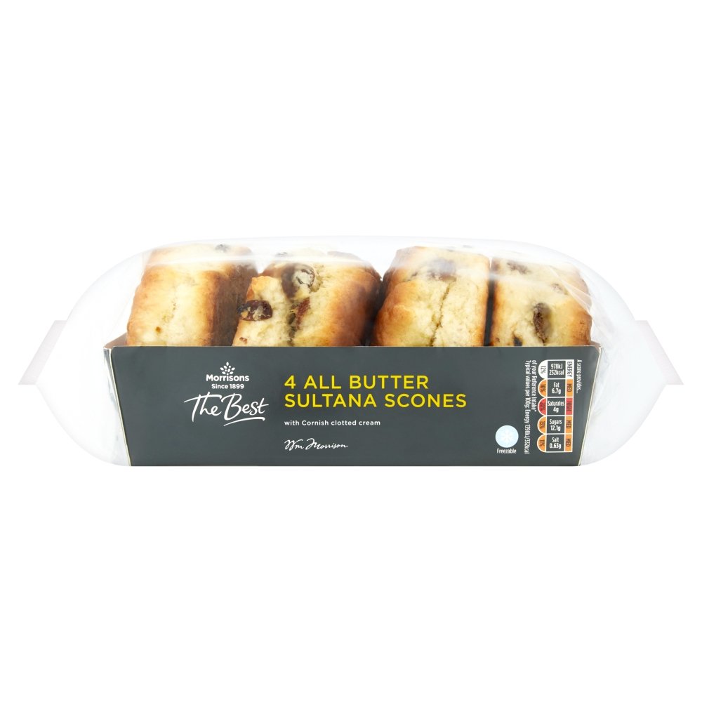Morrisons All Butter Sultana Scones With Cornish Clotted Cream, Pack of 4