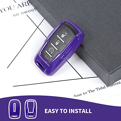 Image of RAZPOY for RAM Key Fob Cover, ABS Key Case Cover Holder Protector Compatible with for 2018-2023 Dodge RAM 1500 2500 3500, Purple