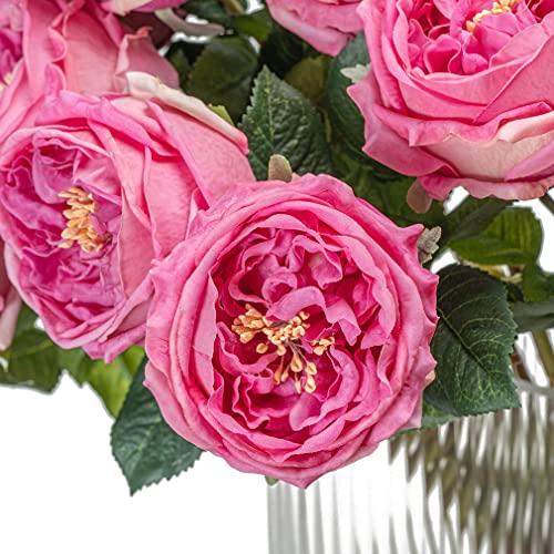 Duyone Fake Flowers For Decoration Home Decor Real Touch Artificial Flowers Austin Rose Peony Latex Fake Flower Living Room Decoration Vivid Pink Roses Peonies (Rose Red 4Pcs) #TOP3