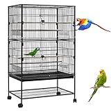 Yznahre Jaula para pájaros con patas de rodillo, comedero para pájaros y perchas, jaula de periquito, jaula para loros, jaula para pájaros, jaula de metal, 79 x 51,8 x 132 cm