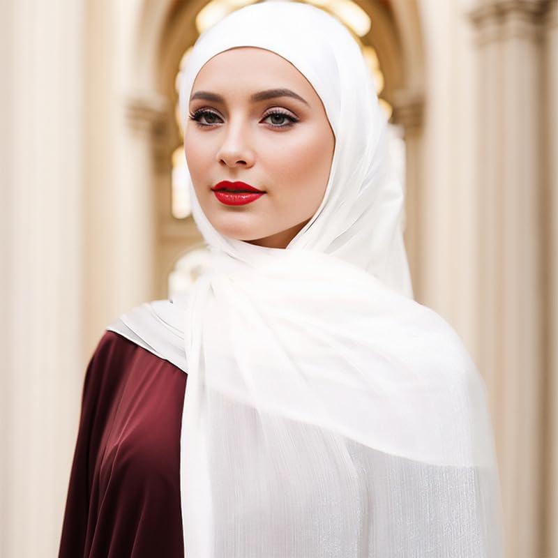 Women Premium Hijab Head Scarf Lightweight Shimmer Scarves Crepe Wedding Shawls and Wraps for Evening Dresses Shiny - Image 5