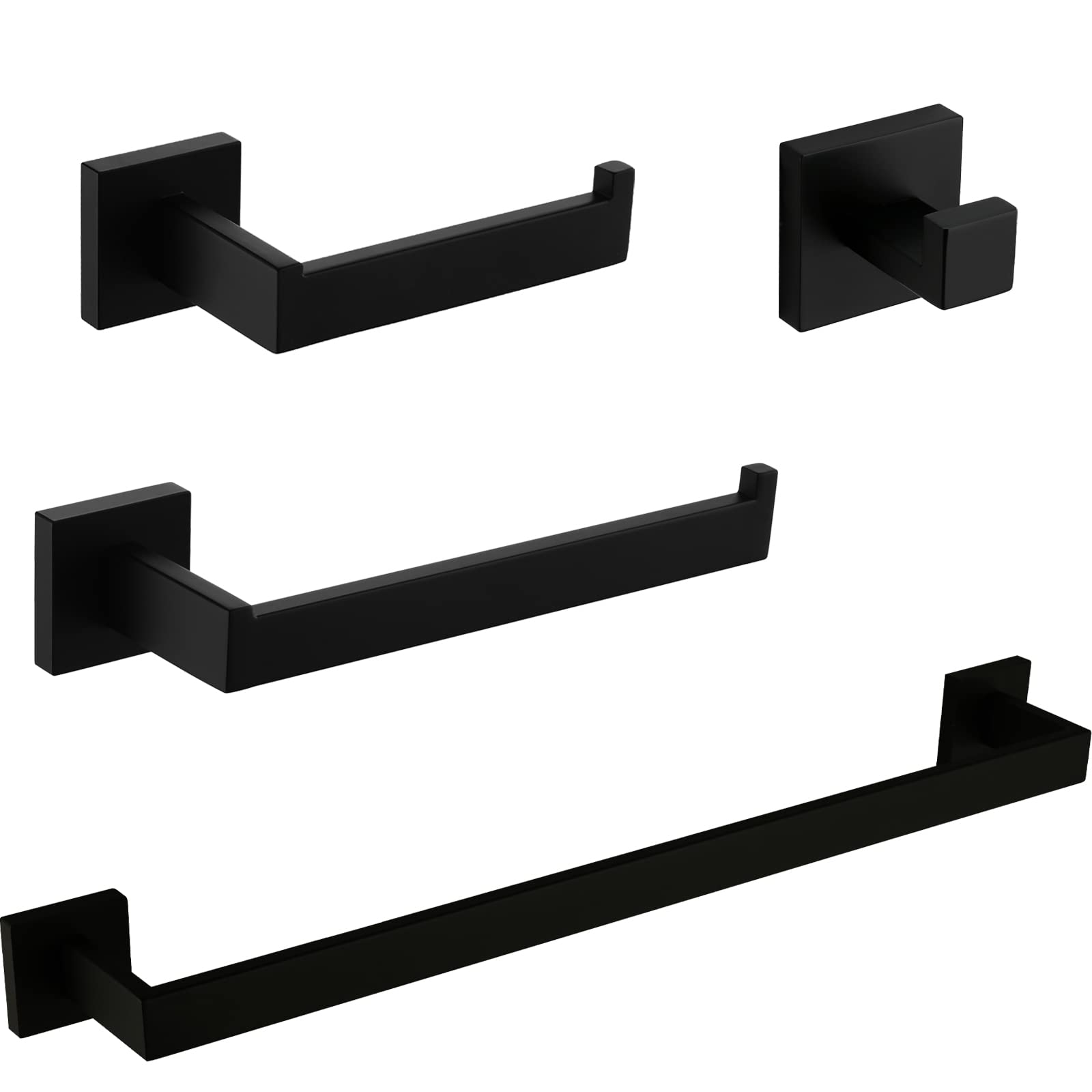 VELIMAX Premium Stainless Steel 4 Pieces Bathroom Hardware Accessories Set Wall Mounted Towel Bar Set, Matte Black, 24-Inch