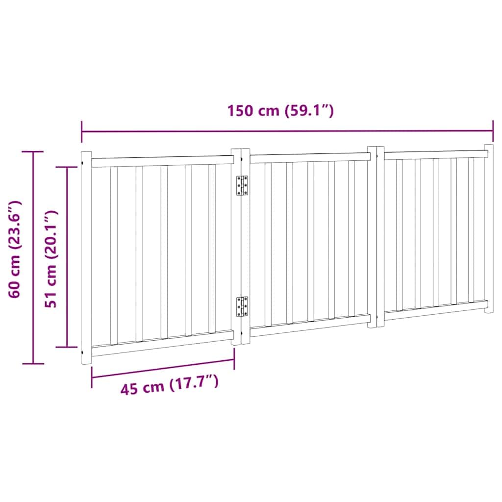 Puerta para perros de madera maciza de abeto, 150 cm, plegable, para interior y exterior, protección y seguridad para cachorros y perros pequeños y medianos