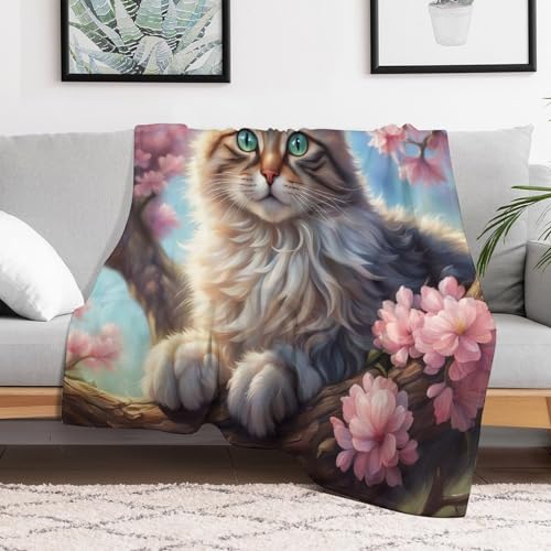 Couverture quatre saison chat mignon pour lit et canapé sans plis