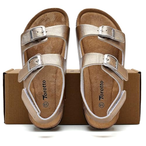 Image of Torotto Toddler Kids Sandals Boys Girls Cork Footbed Sandals with Adjustable Buckle Casual Slides Open Toes Flat