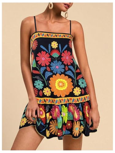 Image of Floerns Women's Sleeveless Cami Dress Floral Flounce Hem Summer Short Dresses