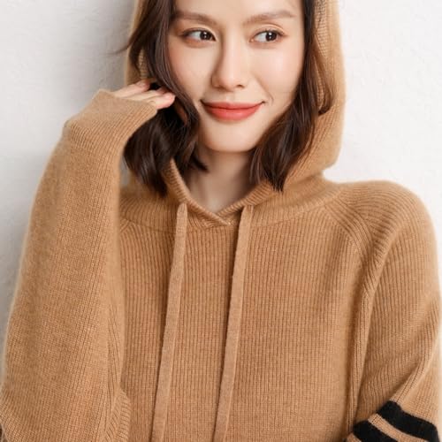 Image of Women's Long Sleeve Hoodie Cashmere and Wool Blend Pullover Tops Sweater