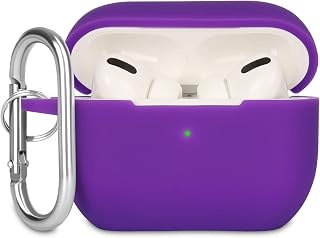 KOKOKA Case Cover Compatible with Airpods Pro, Soft Silicone Skin Case Cover Shock-Absorbing Protective Case for Airpods Pro 2019 with Carabiner, Front LED Visible, Purple