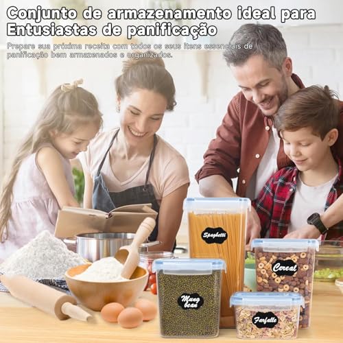 Kit 8 Potes Tampa Hermético Porta Alimentos Mantimentos com Tampas, Sem BPA, para Organização da Coz