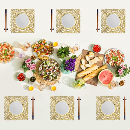 Set de 6 Platos Cargadores Cuadrados Dorados 11.8" miniatura 5