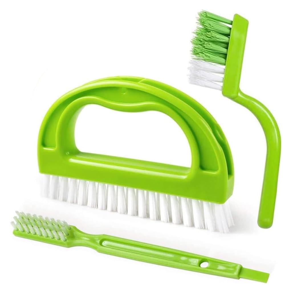 AMERTEER Grout Cleaning Brush Set – 3-in-1 Tile Grout Cleaner Brushes with Stiff Bristles - Deep Cleaning Scrub Brush for Bathroom, Kitchen, Shower, Floor Lines, Baseboards, Window Tracks & Stove Tops