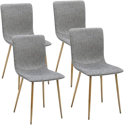 FurnitureR Juego de 4 sillas de comedor escandinavas, cómodas sillas laterales con cojín de tela de algodón, sillas de acento con patas de metal