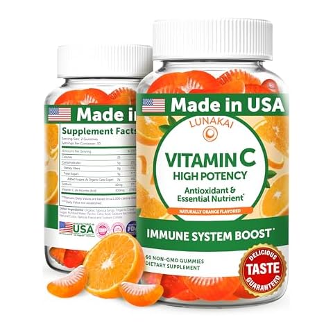Lunakai USA Made High Potency Vitamin C Gummies for Adults and Kids - 300mg Immune Support - Non-GMO, Vegan, Delicious Orange Flavor, 60ct Cover