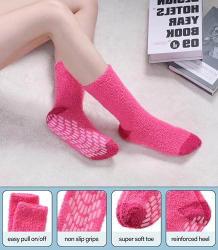 Image of Yebing Non Slip Hospital Socks for Women with Grips Fuzzy Cozy Anti Skid Slipper Socks Winter Warm Soft Fluffy Sleep Socks