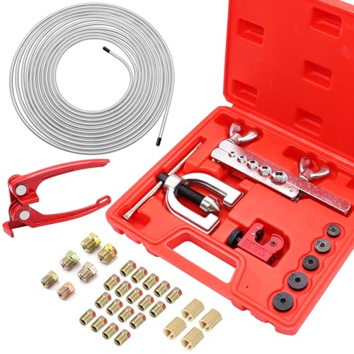 Eoppen 25 ft 3/16inch Zinc Coated Alloy Brake Line Kit(Includes 24 Fittings and 4 Unions) with Tube Bender and Double & Single Flaring Tool Kit