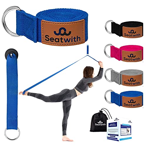 Seatwith Yoga-Gurt mit Metall-D-Schnalle | Yoga-Band 200x4cm | Dehnungsband für beste Dehnen | Yoga Stretching Band | Yogagurt + Tasche & Training PDF