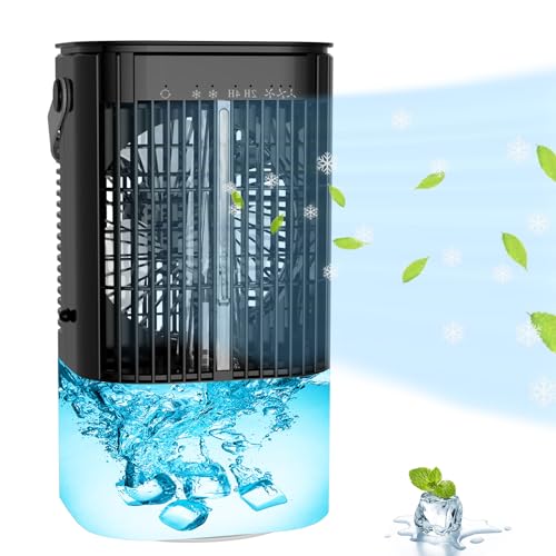 Air Cooler, Portable Air Conditioner, Mini Evaporative Cooler Humidifier Fan,3 Fan Speeds, Personal Air Conditioning,for Home and Office.(Black)