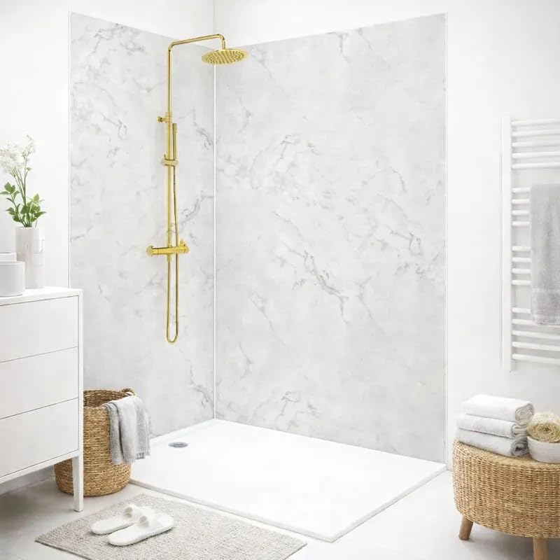 99 Déco Panneaux Muraux de Douche en PVC, Effet Marbre Blanc, 90x220 cm et 120x220 cm, 3mm, avec...