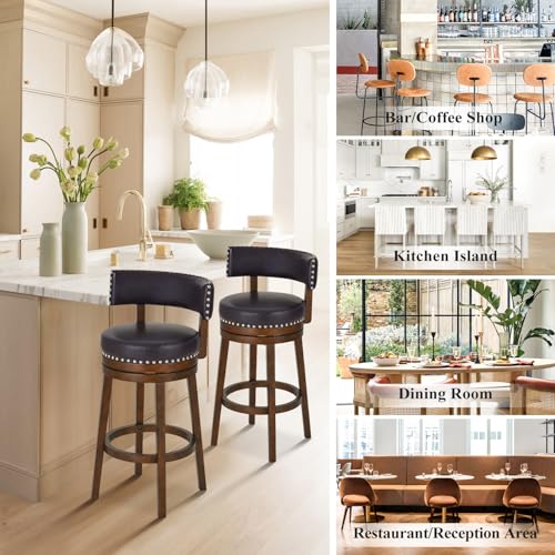 COLAMY Swivel Bar Stool, 30 Inch Counter Height Bar Stool, Wood Modern Upholstered Wooden Barstool with Back for Kitchen Island Dining Room Bar, Dark Brown by COLAMY - Image 6