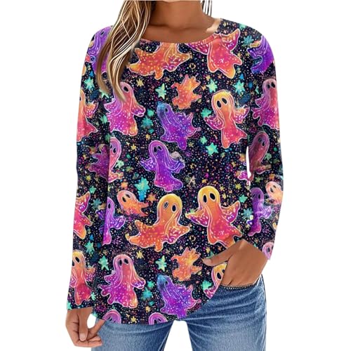 Halloween Shirts for Women Long Sleeve Plus Size Fashion Crewneck Comfortable Tshirts Halloween Costumes for Women