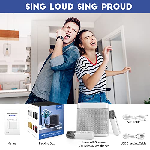 Karaoke Machine With 2 Wireless Microphone,Portable Bluetooth Speaker With Hd Sound Pa System Support Echo And Vocal Cut,Usb,Sd, Aux Input For Party, Meeting, Wedding, Home And Outdoor (White) #TOP5