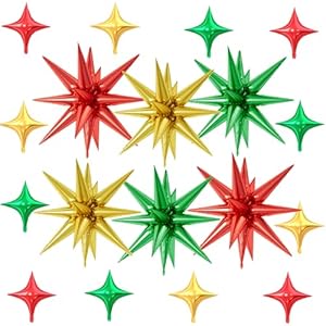 18 Pcs Red Green Gold Star Balloons...