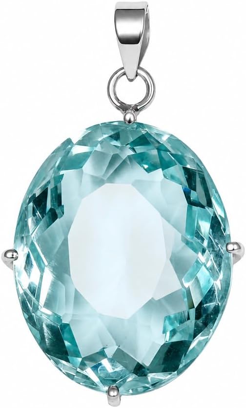 GEMHUB 62 Ct Lab Created Oval Shape Aquamarine 925 Sterling Silver Pendant for Office