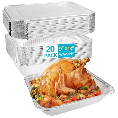 Image of 9x13 Thickened Aluminum Foil Pans With Lids, 20Pack Extra Deep Disposable Aluminum Pans for Roasting, Baking, Cooking, Food Prep, Chafing, Steam Table, Oven, Cake, and Party Catering.