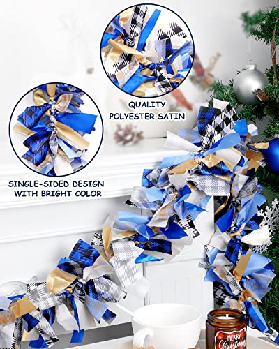 7 Feet Christmas Garland Blue And White Ribbon Burlap Rag Garland Blue Sliver Christmas Buffalo Plaid Fabric Hanging Banner For Mantel Stairs Christmas Tree Xmas Party Holiday Decor #TOP3