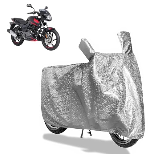 Image of Sulfar Bike Cover for Bajaj Pulsar (150 Series) | Waterproof, Dustproof & UV Protected | All Weather Two Wheeler Cover (Silver) New 2026 Variants