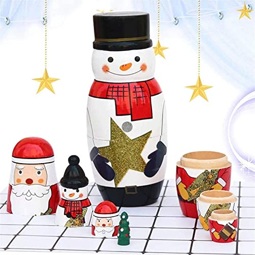 Nesting Dolls Christmas Russian Matryoshka Dolls For Kids Wood Stacking Nested Set 5 Pieces Handmade Toys For Children Christmas Birthday Gift #TOP2